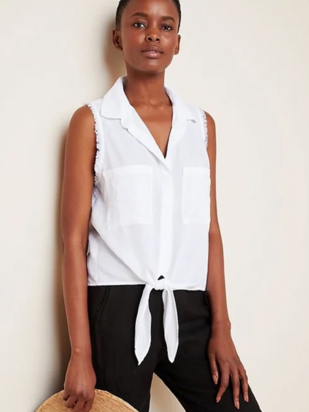 Cloth & stone frayed tie front sleeveless blouse